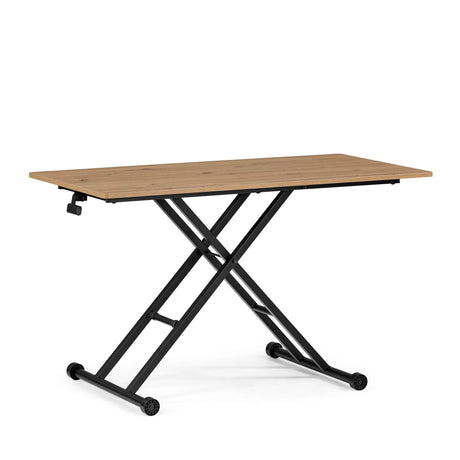 Bureau réglable en hauteur Worktime Lift avec plateau couleur chêne et piètement en X noir sur roulettes de hjh OFFICE