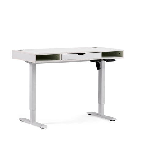 Bureau réglable en hauteur électriquement Worktime Style en blanc avec tiroir intégré de hjh OFFICE