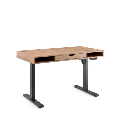Bureau réglable en hauteur électriquement Worktime Style en chêne avec cadre noir et tiroir de hjh OFFICE
