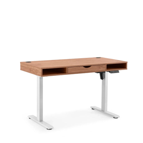 Bureau réglable en hauteur électriquement Worktime Style en chêne avec structure blanche et tiroir de hjh OFFICE
