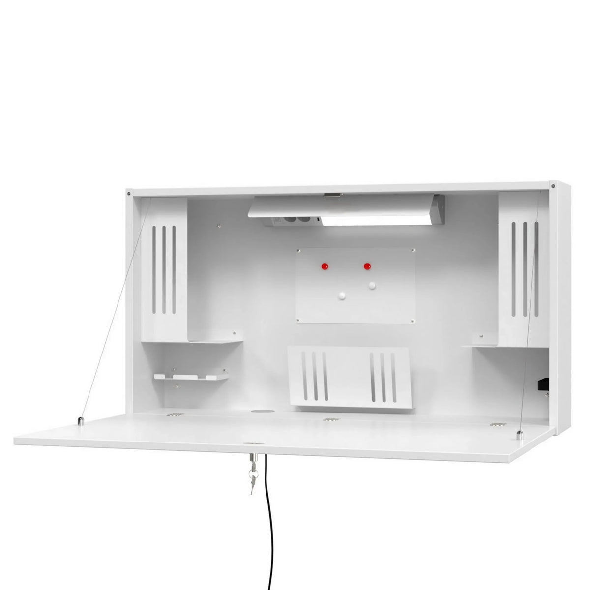 Bureau mural blanc WOVA avec plateau rabattable et étagères intégrées de hjh OFFICE PRO