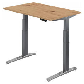 Bureau à hauteur réglable électriquement XBHM 12 GC en chêne rustique avec pieds gris de hjh OFFICE PRO