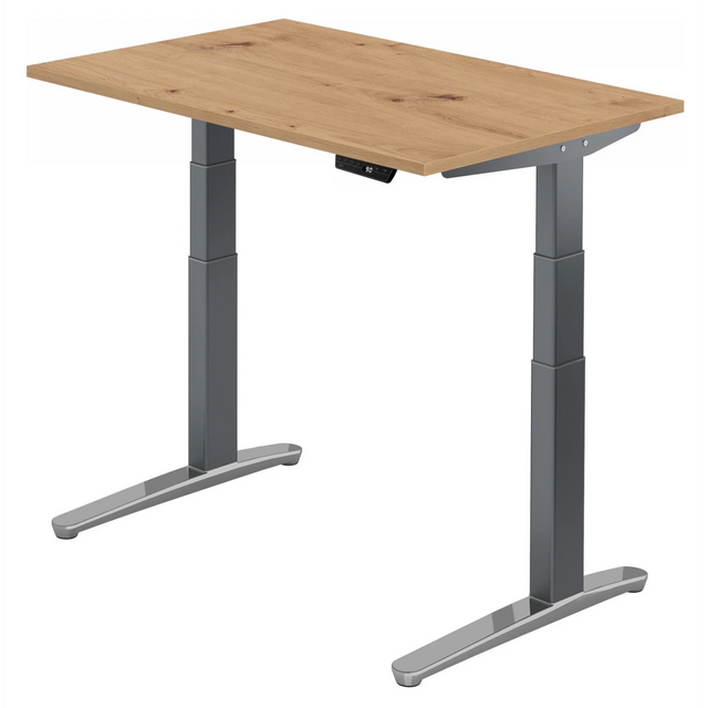 Bureau à hauteur réglable électriquement XBHM 12 GC en chêne rustique avec pieds gris de hjh OFFICE PRO