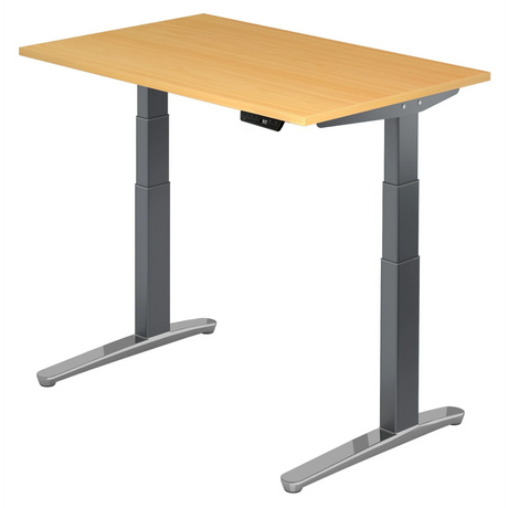 Bureau à hauteur réglable électriquement XBHM 12 GC en hêtre avec pieds gris de hjh OFFICE PRO