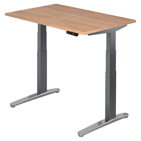 Bureau à hauteur réglable électriquement XBHM 12 GC aspect noyer avec structure grise de hjh OFFICE PRO