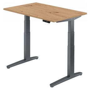 Bureau réglable en hauteur électriquement XBHM 12 GG en chêne rustique avec piètement gris de hjh OFFICE PRO
