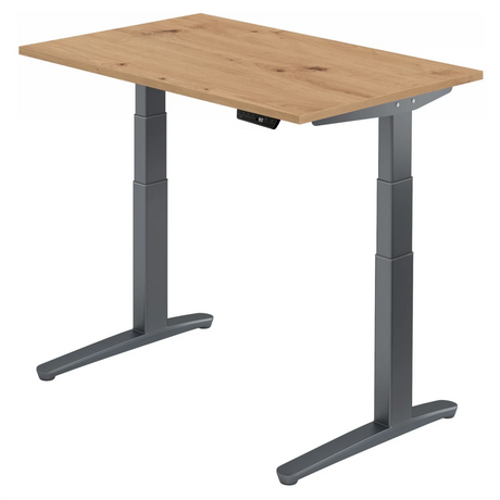 Bureau réglable en hauteur électriquement XBHM 12 GG en chêne rustique avec piètement gris de hjh OFFICE PRO