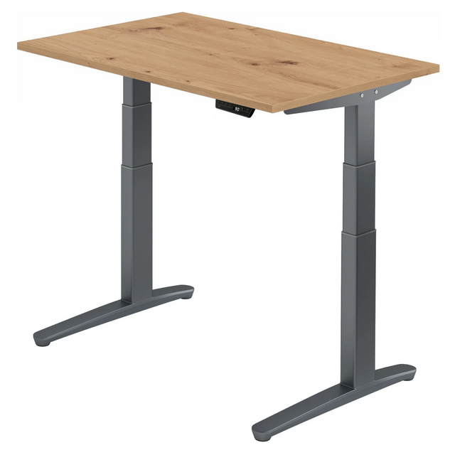 Bureau réglable en hauteur électriquement XBHM 12 GG en chêne rustique avec piètement gris de hjh OFFICE PRO
