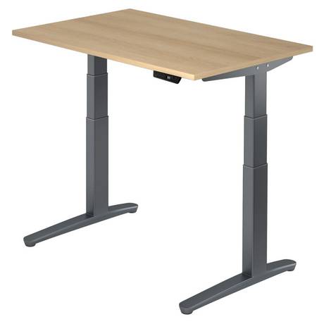 Bureau à hauteur réglable électriquement XBHM 12 GG en chêne avec pieds gris de hjh OFFICE PRO