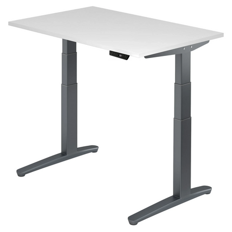 Bureau à hauteur réglable électriquement XBHM 12 GG en blanc avec structure gris foncé de hjh OFFICE PRO