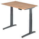 Bureau réglable en hauteur électriquement XBHM 12 GG avec plateau en noyer et cadre gris de hjh OFFICE PRO