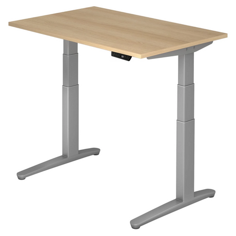 Bureau à réglage électrique de la hauteur XBHM 12 SS aspect chêne avec structure grise de hjh OFFICE PRO