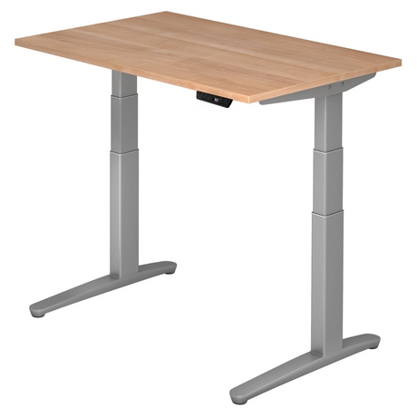 Bureau à hauteur réglable électriquement XBHM 12 SS avec plateau en noyer et piètement gris de hjh OFFICE PRO