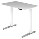 Bureau à hauteur réglable électriquement XBHM 12 WC avec plateau gris et piètement blanc de hjh OFFICE PRO
