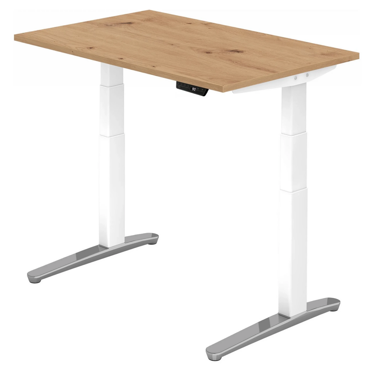 Bureau à hauteur réglable électriquement XBHM 12 WC en chêne rustique avec piètement blanc de hjh OFFICE PRO