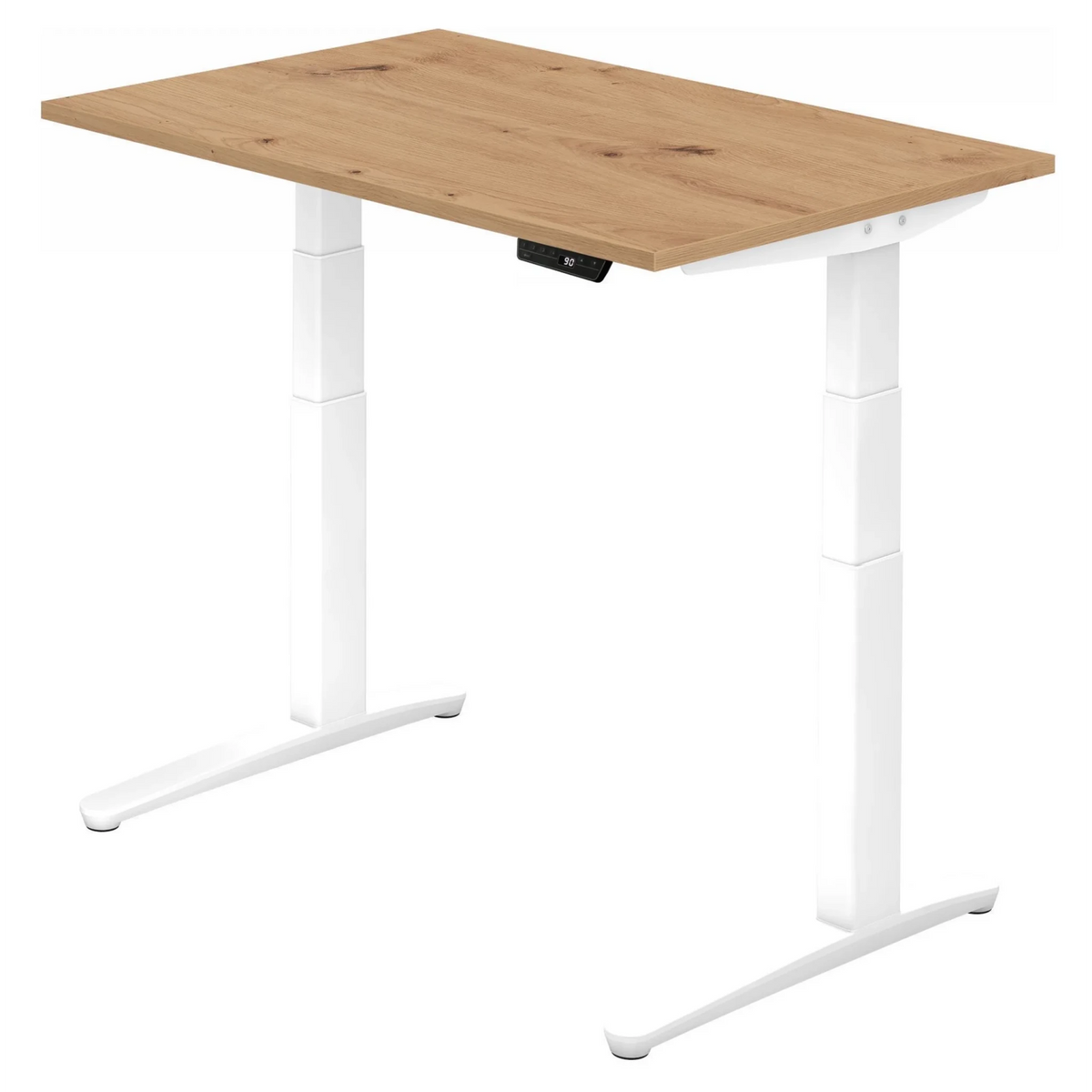 Bureau à hauteur réglable électriquement XBHM 12 WW en chêne rustique avec piètement blanc de hjh OFFICE PRO