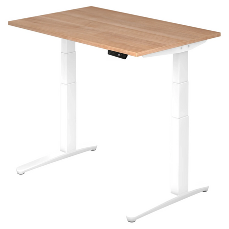 Bureau réglable en hauteur électriquement XBHM 12 WW avec plateau en noyer et piètement blanc de hjh OFFICE PRO
