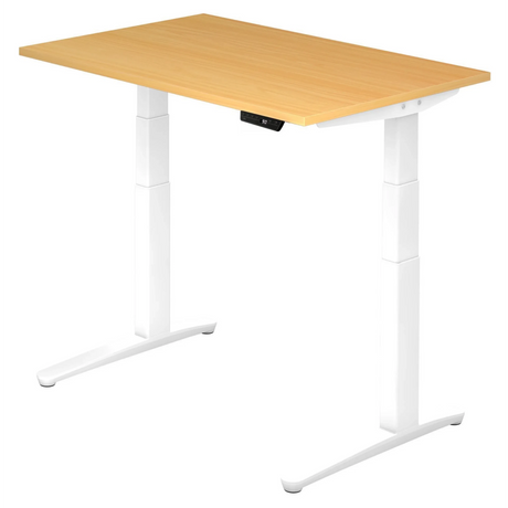 Bureau à hauteur réglable électriquement XBHM 12 WW en hêtre avec piètement blanc de hjh OFFICE PRO