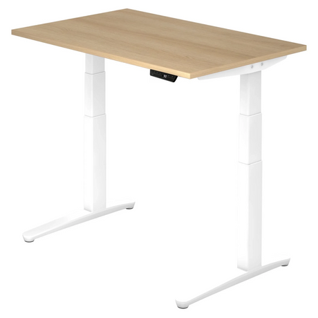 Bureau à hauteur réglable électriquement XBHM 12 WW avec plateau en chêne clair et piètement blanc de hjh OFFICE PRO