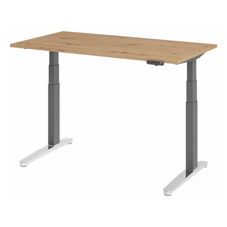 Bureau à hauteur réglable électriquement XBHM 14 GC en chêne rustique avec pieds gris et panneau de commande de hjh OFFICE PRO