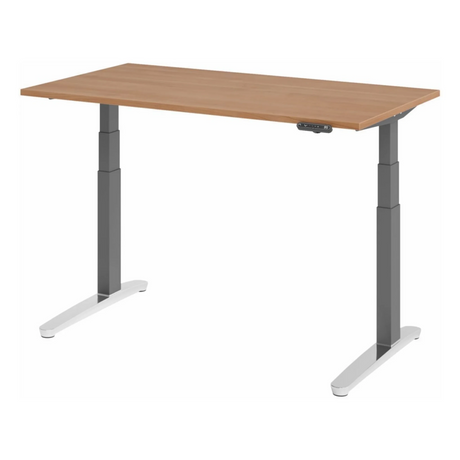 Bureau réglable électriquement en hauteur XBHM 14 GC en noyer avec pieds gris et affichage numérique de hjh OFFICE PRO