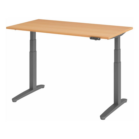 Bureau à hauteur réglable électriquement XBHM 14 GG en hêtre avec pieds gris et panneau de commande de hjh OFFICE PRO