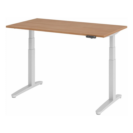 Bureau à hauteur réglable électriquement XBHM 14 SS en noyer avec structure blanche et écran de hjh OFFICE PRO