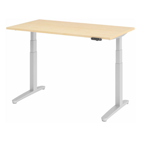 Bureau à hauteur réglable électriquement XBHM 14 SS en érable avec piètement blanc et panneau de commande de hjh OFFICE PRO