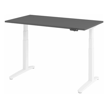 Bureau réglable en hauteur électriquement XBHM 14 WW en graphite avec structure blanche et affichage numérique de hjh OFFICE PRO
