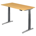 Bureau à hauteur réglable électriquement XBHM 16 GC en hêtre avec pieds gris de hjh OFFICE PRO