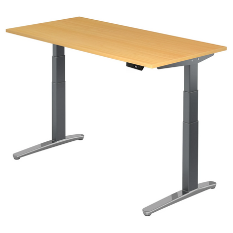 Bureau à hauteur réglable électriquement XBHM 16 GC en hêtre avec pieds gris de hjh OFFICE PRO