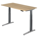 Bureau à hauteur réglable électriquement XBHM 16 GC en chêne avec pieds gris de hjh OFFICE PRO