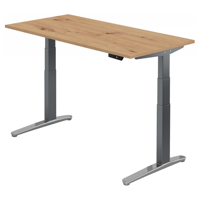 Bureau à hauteur réglable électriquement XBHM 16 GC en chêne rustique avec pieds gris de hjh OFFICE PRO