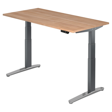 Bureau réglable en hauteur électriquement XBHM 16 GC aspect noyer avec piètement gris foncé de hjh OFFICE PRO