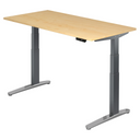 Bureau à hauteur réglable électriquement XBHM 16 GC en érable avec pieds gris de hjh OFFICE PRO
