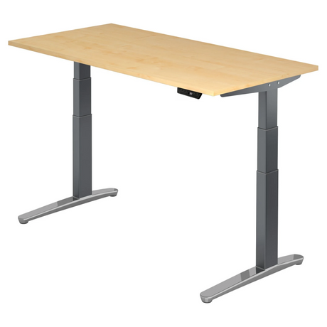 Bureau à hauteur réglable électriquement XBHM 16 GC en érable avec pieds gris de hjh OFFICE PRO