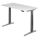 Bureau à hauteur réglable électriquement XBHM 16 GC en blanc avec pieds gris de hjh OFFICE PRO