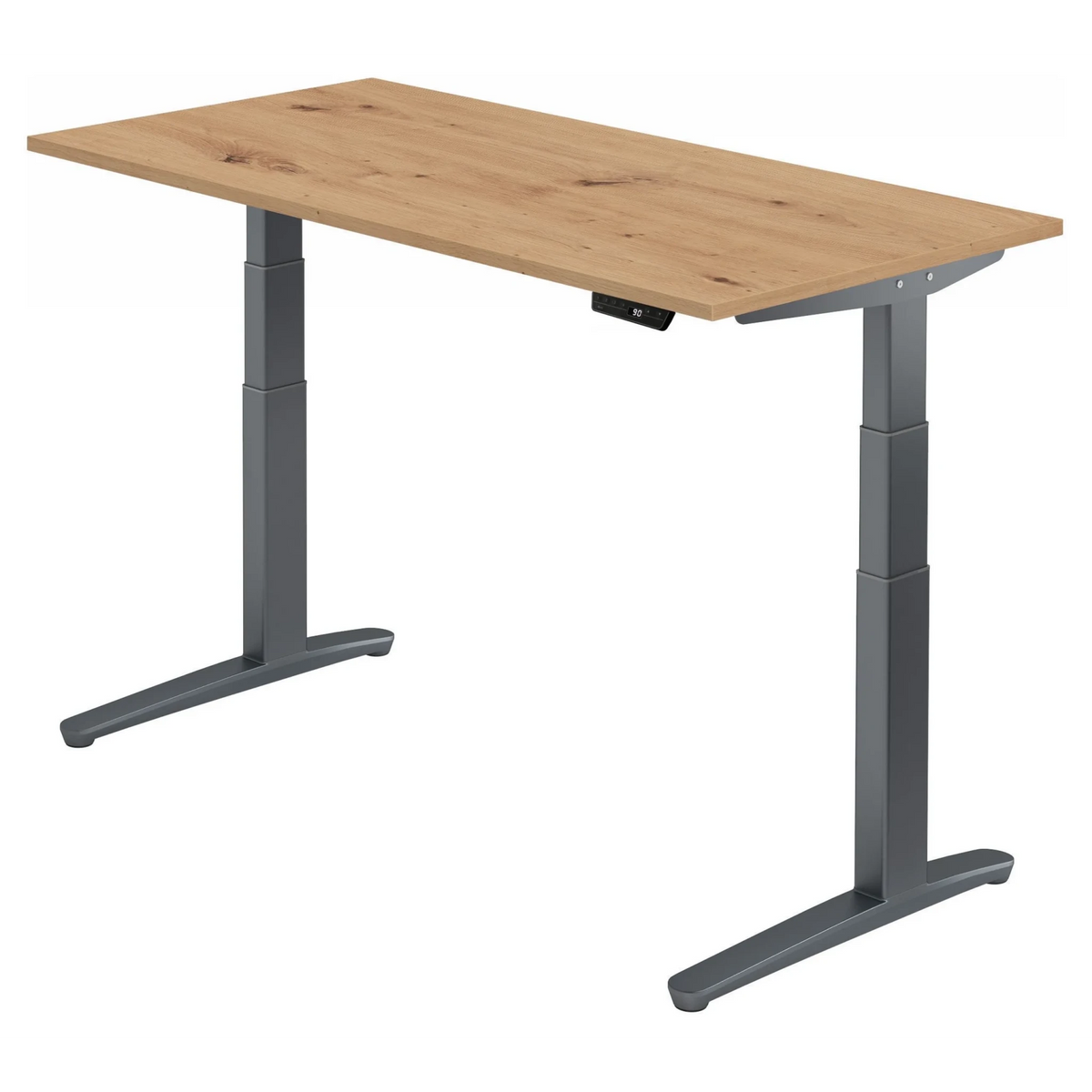 Bureau à réglage électrique de la hauteur XBHM 16 GG en chêne rustique avec structure gris foncé de hjh OFFICE PRO