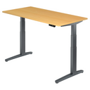 Bureau à hauteur réglable électriquement XBHM 16 GG en hêtre avec structure gris foncé de hjh OFFICE PRO