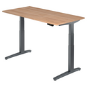 Bureau à hauteur réglable électriquement XBHM 16 GG en noyer avec pieds gris de hjh OFFICE PRO