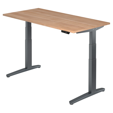 Bureau à hauteur réglable électriquement XBHM 16 GG en noyer avec pieds gris de hjh OFFICE PRO