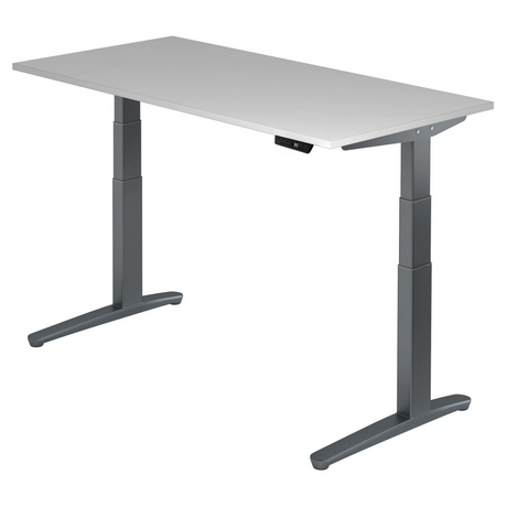 Bureau à hauteur réglable électriquement XBHM 16 GG en gris avec affichage numérique de hjh OFFICE PRO