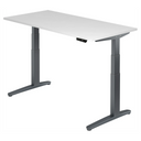 Bureau à hauteur réglable électriquement XBHM 16 GG avec plateau blanc et pieds gris de hjh OFFICE PRO