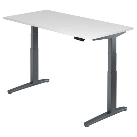 Bureau à hauteur réglable électriquement XBHM 16 GG avec plateau blanc et pieds gris de hjh OFFICE PRO