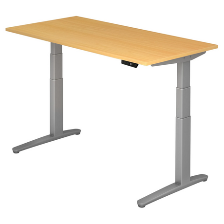Bureau à hauteur réglable électriquement XBHM 16 SS effet hêtre avec piètement gris de hjh OFFICE PRO