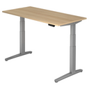 Bureau à hauteur réglable électriquement XBHM 16 SS aspect chêne avec structure grise de hjh OFFICE PRO