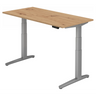 Bureau à hauteur réglable électriquement XBHM 16 SS en chêne rustique avec piètement argenté de hjh OFFICE PRO