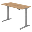 Bureau à hauteur réglable électriquement XBHM 16 SS en chêne rustique avec piètement argenté de hjh OFFICE PRO