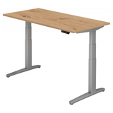 Bureau à hauteur réglable électriquement XBHM 16 SS en chêne rustique avec piètement argenté de hjh OFFICE PRO