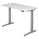 Bureau à hauteur réglable électriquement XBHM 16 SS en blanc avec affichage numérique de hjh OFFICE PRO